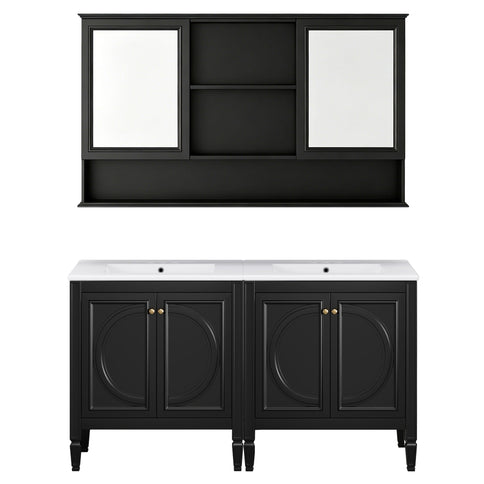 Double Sink Bathroom Vanity Set With Wall Mount Mirror Cabinet
