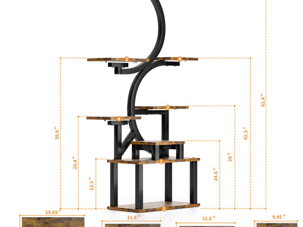 8 Tier Indoor Plant Stand With 5 Grow Lights For Living Room - Rustic Brown