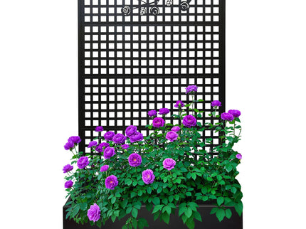 Planter Box With Trellis, Outdoor Raised Garden Bed With Privacy Screen Lattice Panels For Patio - Black