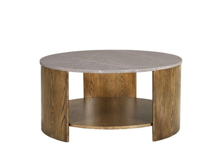 Keegan - Round Coffee Table With Shelf - Oak