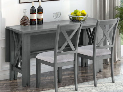 Foldable Dining Set For 6 With 4 Chairs And Bench, Space Saving Design - Gray