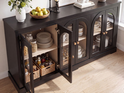Modern Arched Glass Sideboard With 6 Doors, Buffet Cabinet With Storage And Adjustable Shelves