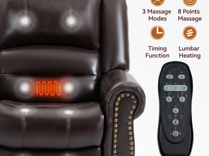 Power Lift Recliner Chair Heat Massage Dual Motor Infinite Position With USB Ports - Antique Brown