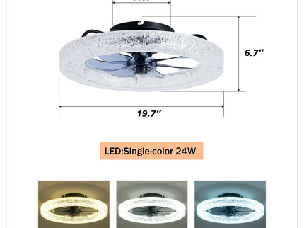 LED Light Source And Remote Control, 3000 - 6500K Dimmable Flush Mount LED Fan Light, 6 Speeds, Quiet DC Motor For Living Room - Matte Black
