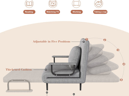 3 In 1 Convertible Folding Sofa Bed With Adjustable Backrest And Pillow