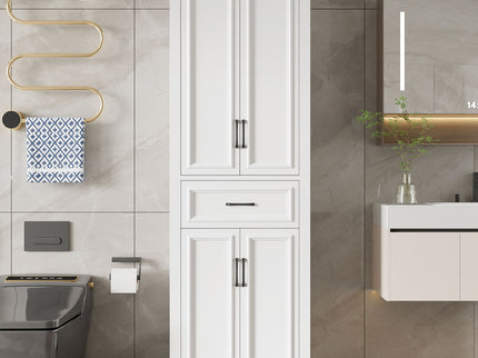 Freestanding Bathroom Vanity, Elegant Design With 4 Doors & 1 Drawer, Adjustable Shelves, Damping Hinges - White