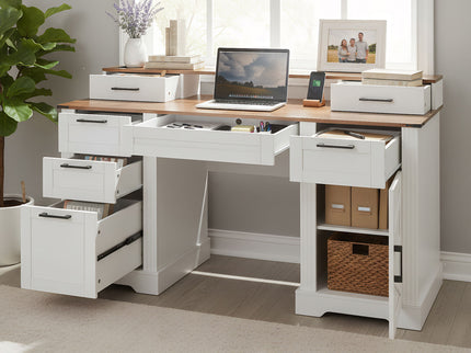 Office Desk With Charging Station & Storage Cabinet