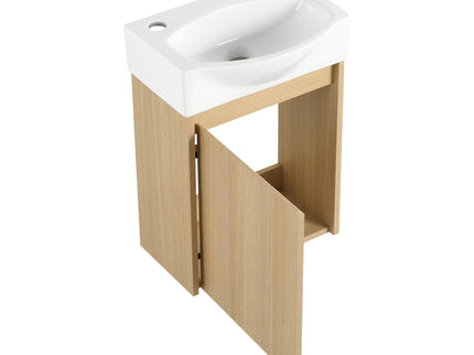 Modern Bathroom Vanity With Ceramic Basin, Wall Mounted Floating Sink Combo, Storage Cabinet