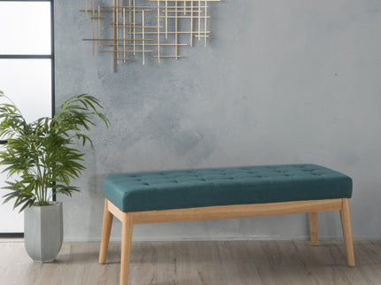 Vibratory - Button Tufted Upholstered Ottoman With Splayed Wooden Legs - Teal / Natural