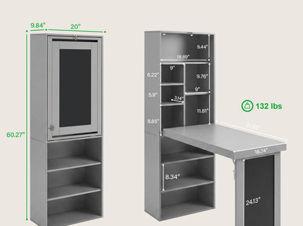 Folding Desk With Storage, Foldable Convertible Writing Table With Blackboard And Shelves For Home Office