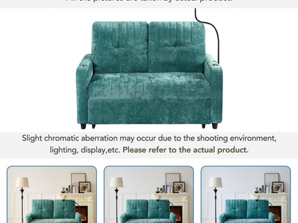 Modern Loveseat Pull Out Sofa Bed With Adjustable Backrest, Two Cup Holders, A Phone Holder, Three Charging Ports And Side Storage Pockets For Living Room
