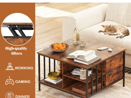 Lift Top Coffee Table With Storage, Adjustable Height Living Room - Black / Brown