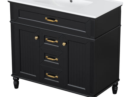 Bathroom Vanity With Sink, Flip-Out Top Drawer, Soft Close Doors, 2 Storage Drawers
