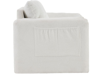 Fixed Modern Accent Chair Single Seater Plush Chenille Lounge Chair With High Resilience Cushion - Ivory White