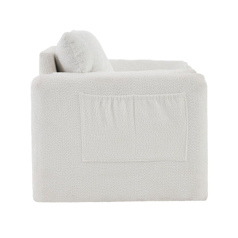Fixed Modern Accent Chair Single Seater Plush Chenille Lounge Chair With High Resilience Cushion - Ivory White