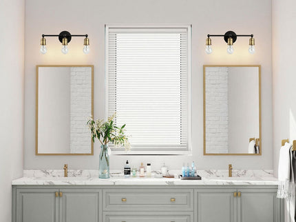 3 Light Wall Sconce, Vanity Light, No Bulbs Included - Black / Gold