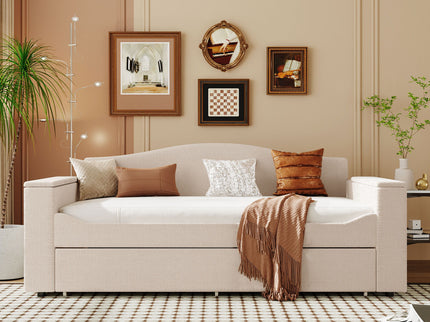 Upholstered Daybed With Storage Armrests, Trundle And Latest Integrated tooth Audio System