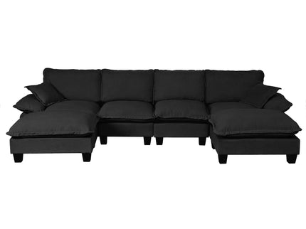 Modular Sectional Sofa With Movable Ottoman & Pillows