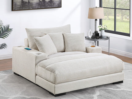 Upholstered Chaise Lounge With Cup Holders USB Port And Pillows