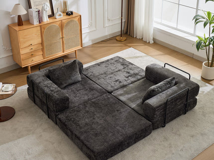 Convertible Floor Sofa Bed With Pillow Back Support Armrest