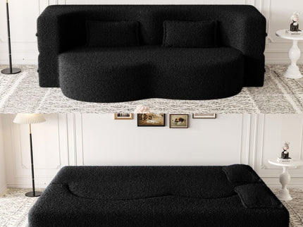 Modern Floor Sofa, With 2 Pillows, Convertible Teddy Fabric Foam Filled Bed