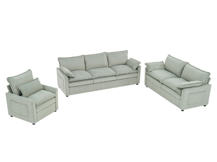 Modern Sofa Set With Double Layer Cushion And Side Storage Pockets