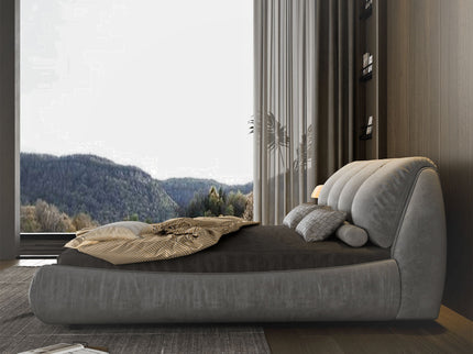 Luxury Upholstered Platform Bed With Oversized Padded Backrest And Solid Wood Frame