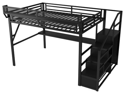Loft Bed With Desk And Charging Station With Stairs And Light