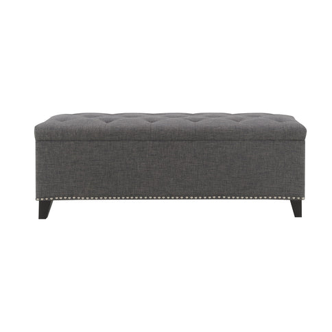 Button-Tufted Storage Ottoman With Safety Close Hinge