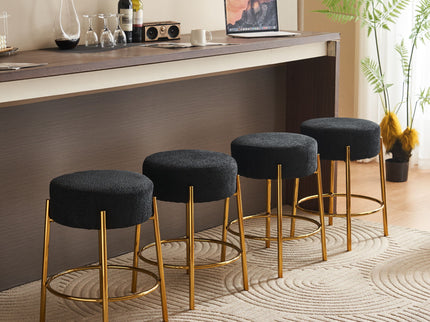 Round Bar Stools (Set of 2), Contemporary Upholstered Dining Stools For Kitchens, Coffee Shops And Bar Stores - Legs