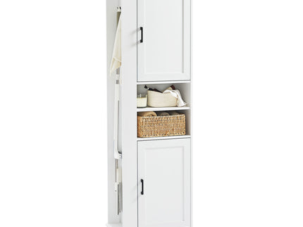 Tall Freestanding Bathroom Storage Cabinet With Adjustable Shelves And Side Hooks Board, Rectangle Design