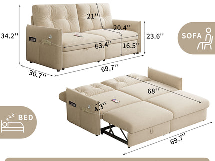 Sleeper Sofa, Expandable Sectional With Ottoman For Living Room