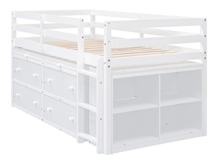 Loft Bed With Retractable Writing Desk And 4 Drawers, With Lateral Portable Desk And Shelves