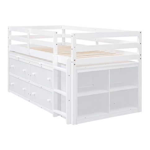 Loft Bed With Retractable Writing Desk And 4 Drawers, With Lateral Portable Desk And Shelves