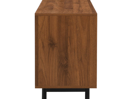 TV Stand, Entertainment Center With Slatted Doors, Cable Management, Soft Closing Hinges - Walnut