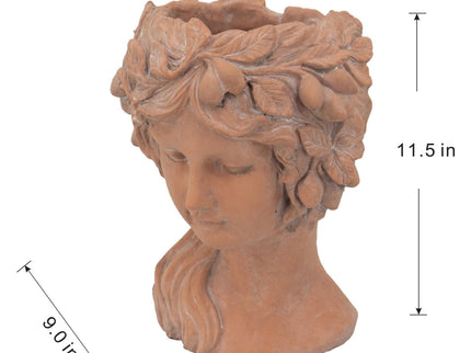 8X9X11.5" Head Bust Planter, Greek Style Cement Head Planter, Indoor Outdoor Home Garden Decor - Brown
