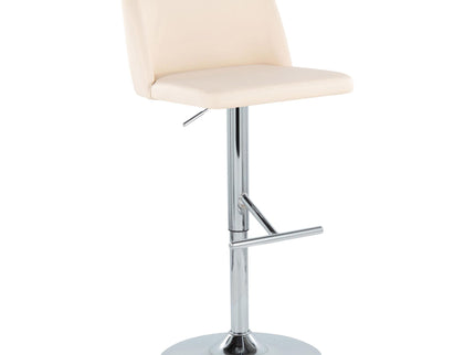 Toriano - Contemporary Adjustable Barstool With Swivel With Straight T Footrest (Set of 2) - Cream / Chrome