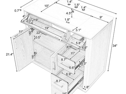 Bathroom Vanity & Sink, Soft Close Doors & Drawers - Wood