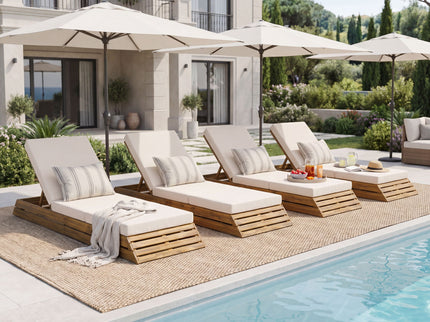 Chaise Lounge Set With Cream 3 Fold Cushion, 3 Position Adjustable Backrest