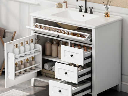 Bathroom Vanity With Sink, Cabinet With 3 Drawers And Adjustable Shelf