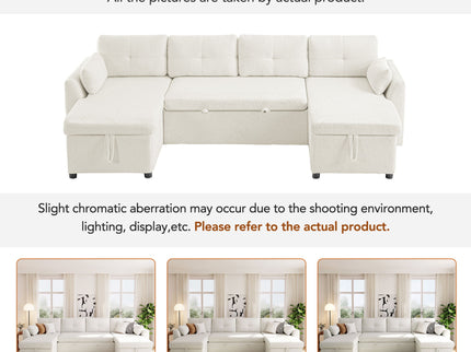 U-Shaped Sectional Sofa Bed With Storage And USB Ports