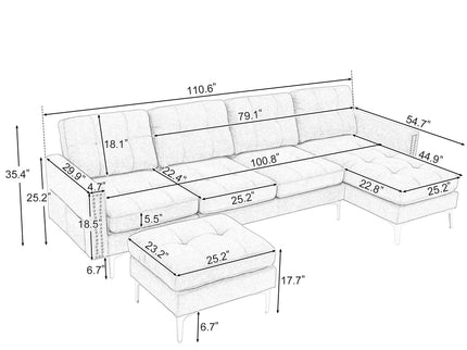 Modern L - Shape Convertible Sectional Sofa With Movable Ottoman
