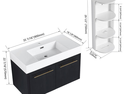 Modern Wall Mounted Bathroom Vanity With Thick Edge Resin Sink And Storage Rack