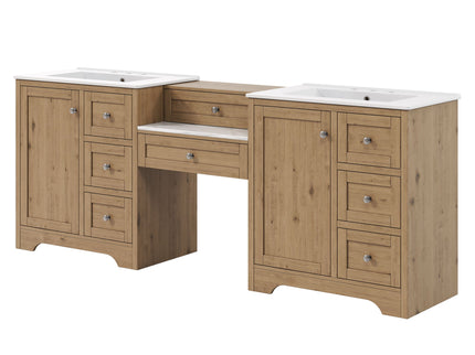 Double Sink Bathroom Vanity With Countertop, 2 Ceramic Sinks, 6 Drawers, Soft Close Design
