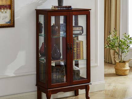 Curio Cabinet Lighted Curio Diapaly Cabinet With Adjustable Shelves And Mirrored Back Panel, Tempered Glass Doors (3 Tier), (E26 Light Bulb Not Included)