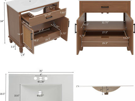 Bathroom Vanity With Ceramic Sink, Modern Free Standing Cabinet With Soft Close Drawers