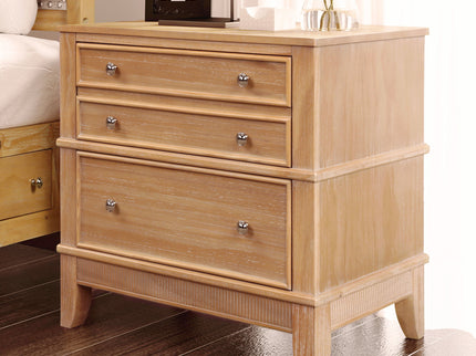 Hazel - 3 Drawer Side Table For Living Room, Hallway, Entryway Solid Wood With Silver Handles - Natural