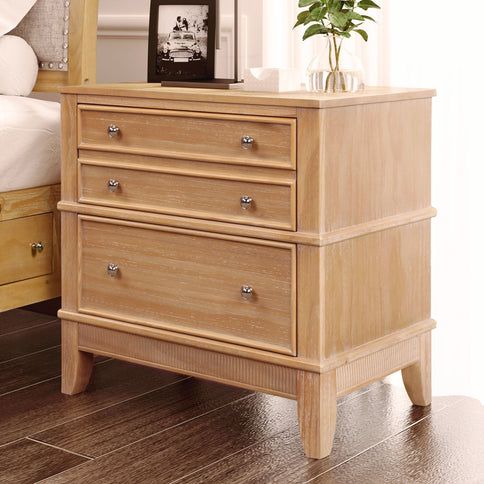 Hazel - 3 Drawer Side Table For Living Room, Hallway, Entryway Solid Wood With Silver Handles - Natural