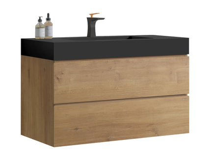Alice - Natural Oak Bathroom Vanity With Sink, Large Storage Wall Mounted Floating Bathroom Vanity For Modern Bathroom, One-Piece Sink Basin Without Drain
