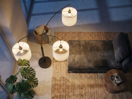 Royal - 3 Arm Arc Floor Lamp, Oil Rubbed Bonze With Linen Shade, 4 Way Rotary Switch - Oil-Rubbed Bronze